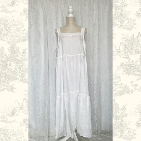 Eileen Fisher Womens Linen Dress XL White Tiered Organic Maxi Summer Breathable - Picture 3 of 8